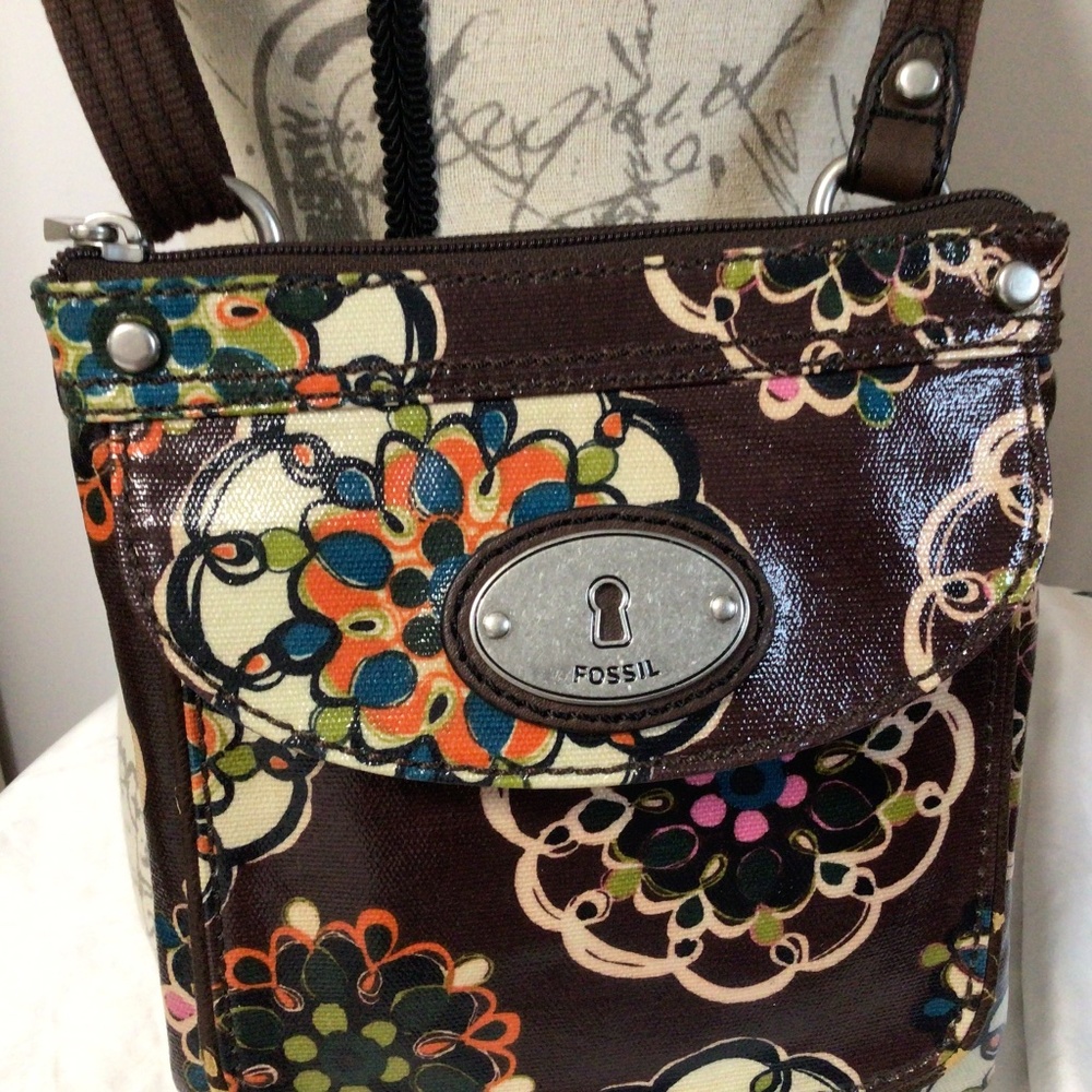 Fossil Key-per Mini Doodles Crossbody Bag Brown - Picture 3 of 6